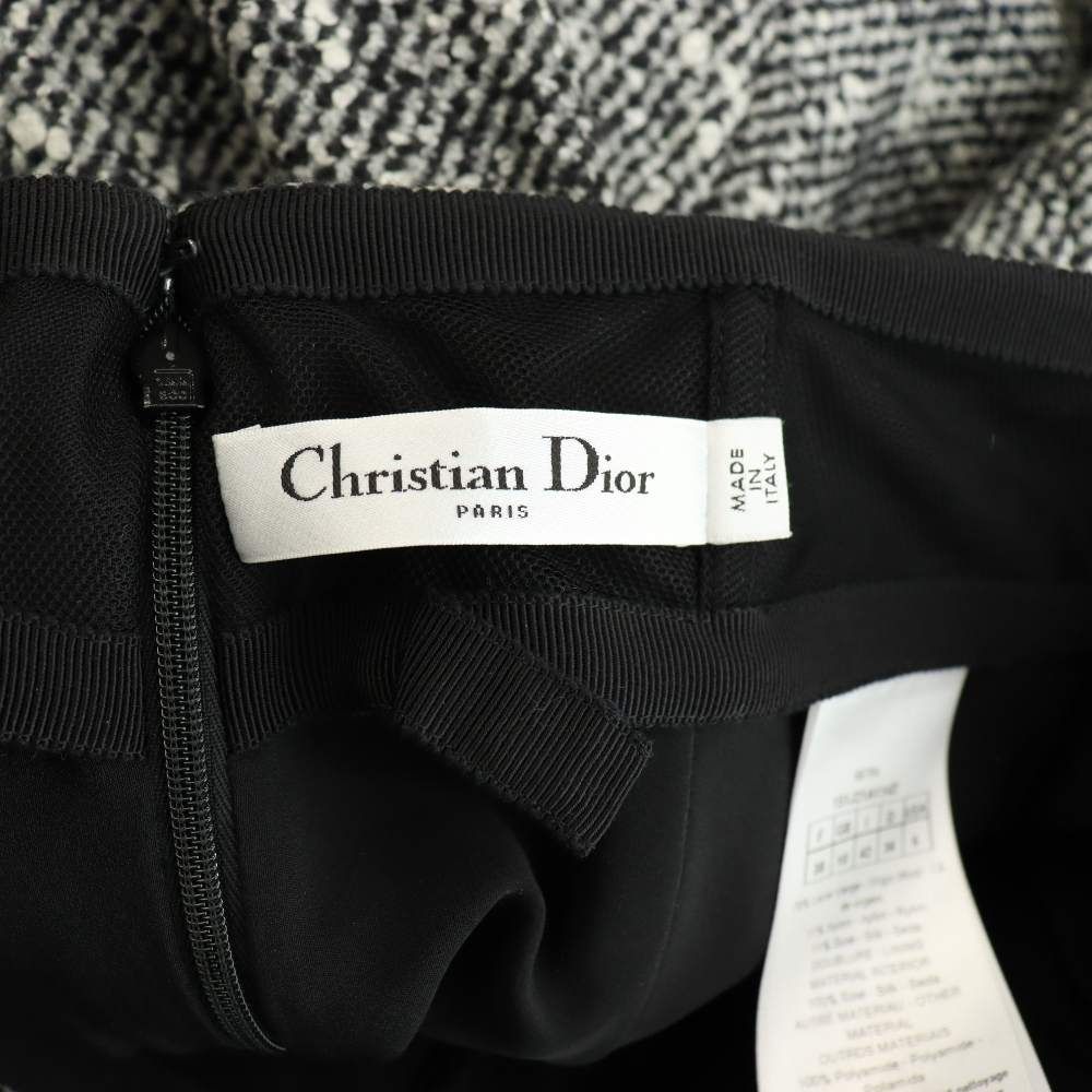 Dior Tweed Long Skirt Flared Wool with Belt Black Gray 38 — view 6