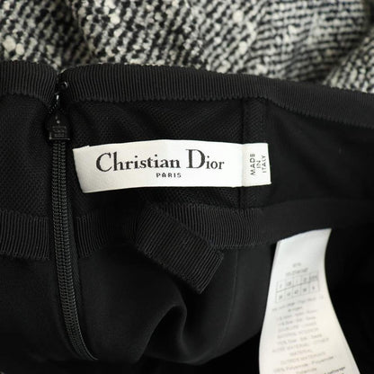 Dior Tweed Long Skirt Flared Wool with Belt Black Gray 38 — view 6