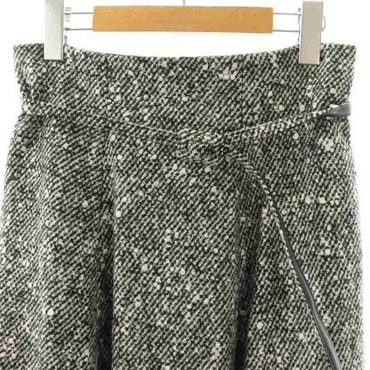 Dior Tweed Long Skirt Flared Wool with Belt Black Gray 38 — view 3
