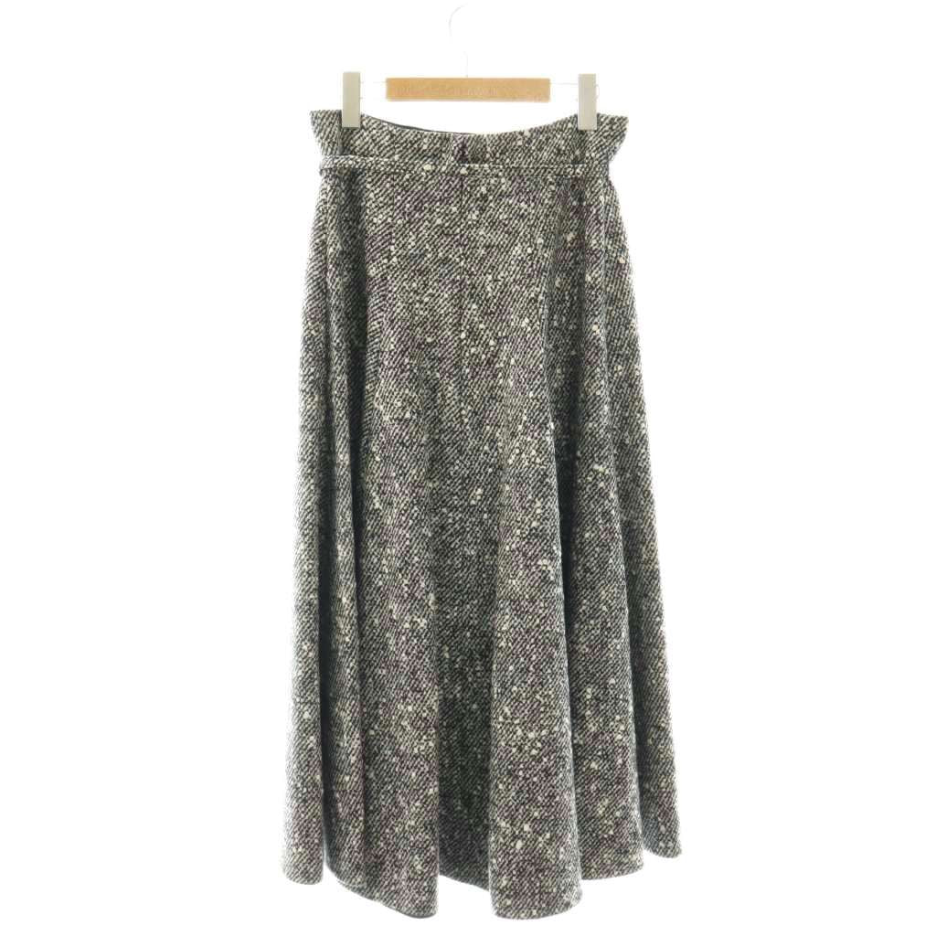 Dior Tweed Long Skirt Flared Wool with Belt Black Gray 38 — view 2