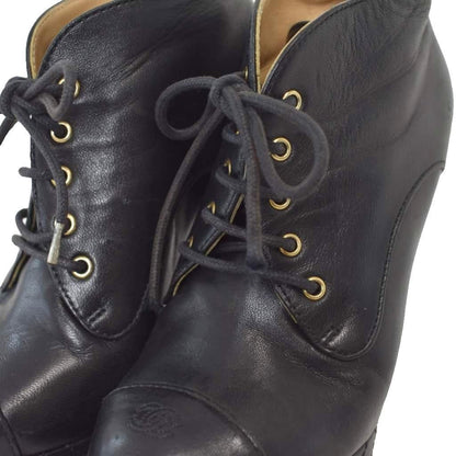 Chanel Short Boots Booties High Heels CC Logo Leather Black — view 8