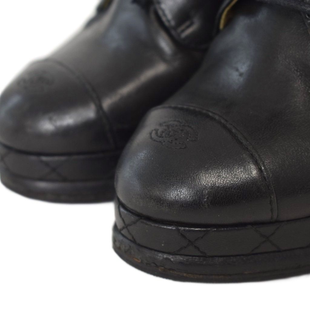 Chanel Short Boots Booties High Heels CC Logo Leather Black — view 4