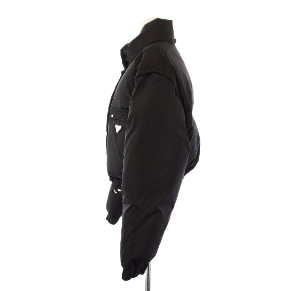 Prada Re-Nylon Triangle Logo Down Jacket Cropped Length Black 40 — view 2