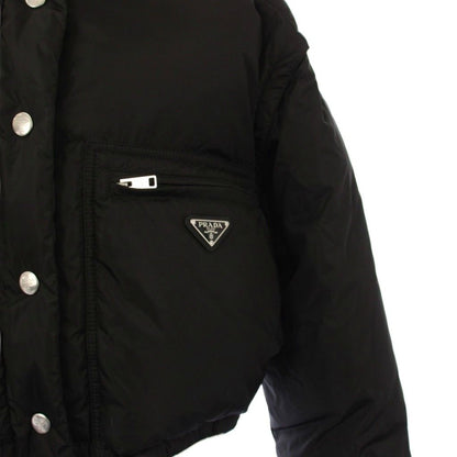 Prada Re-Nylon Triangle Logo Down Jacket Cropped Length Black 40 — view 6