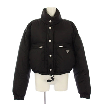 Prada Re-Nylon Triangle Logo Down Jacket Cropped Length Black 40