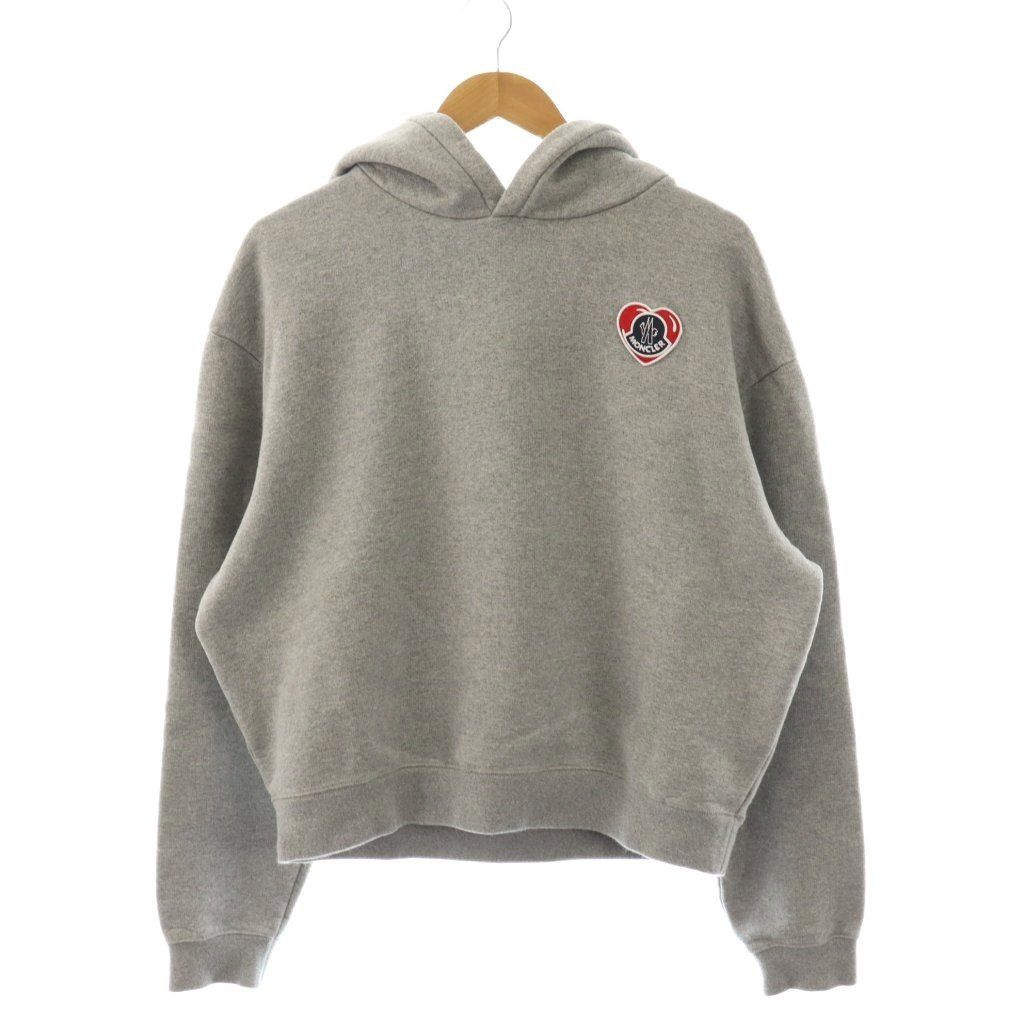Moncler Hoodie Heart Patch Sweatshirt Brushed Lining Gray L