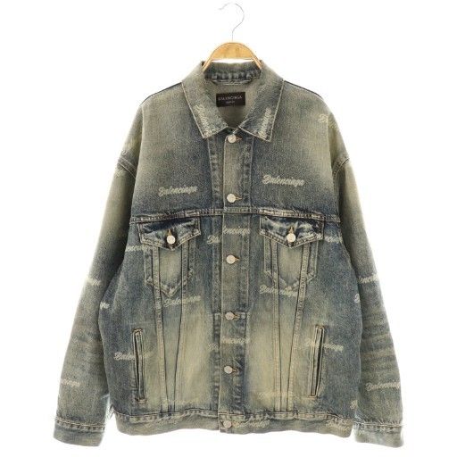 Balenciaga Logo Print Denim Jacket Cotton Navy S