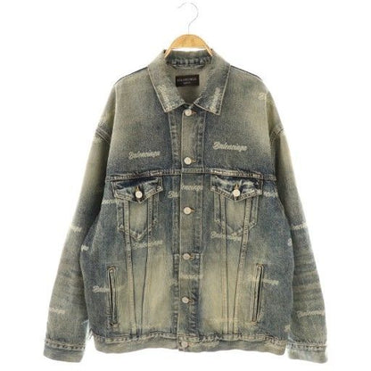 Balenciaga Logo Print Denim Jacket Cotton Navy S