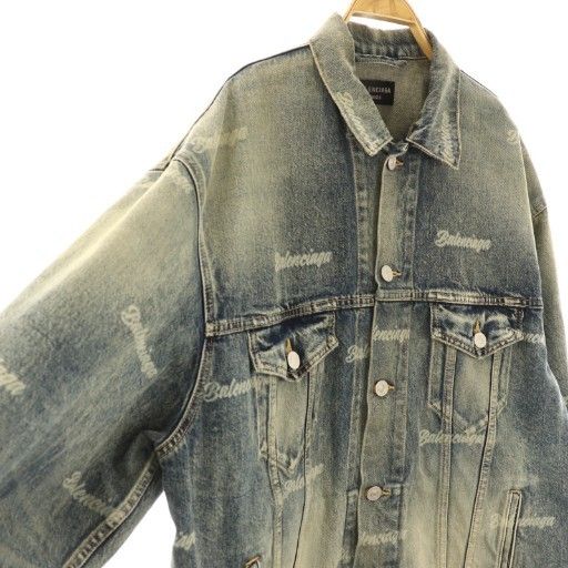 Balenciaga Logo Print Denim Jacket Cotton Navy S — view 3