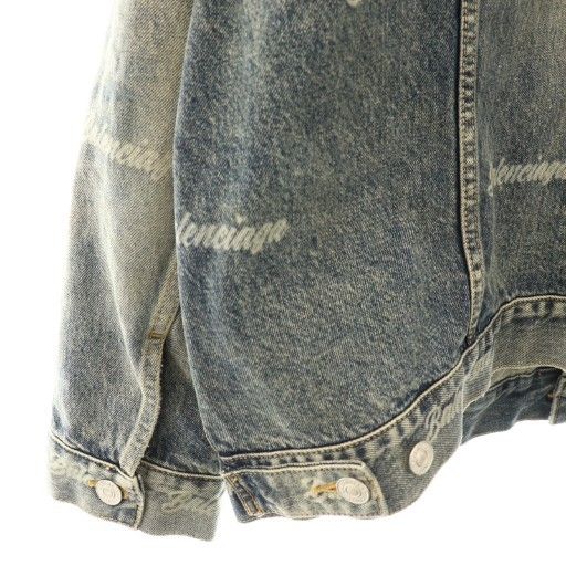 Balenciaga Logo Print Denim Jacket Cotton Navy S — view 4
