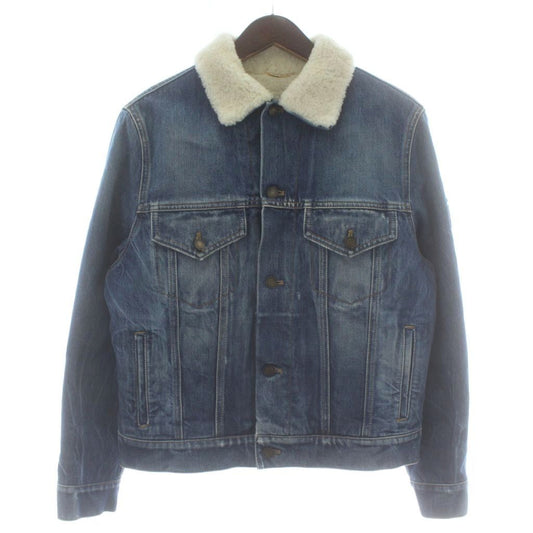 Saint Laurent Paris Denim Jacket Fleece Logo Patch Indigo Blue M