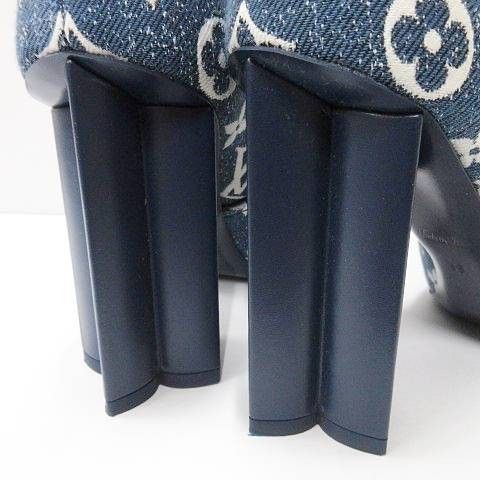 Louis Vuitton Silhouette Line Monogram Denim Ankle Boots Short High Heels — view 7