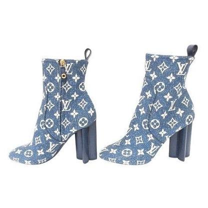 Louis Vuitton Silhouette Line Monogram Denim Ankle Boots Short High Heels — view 3