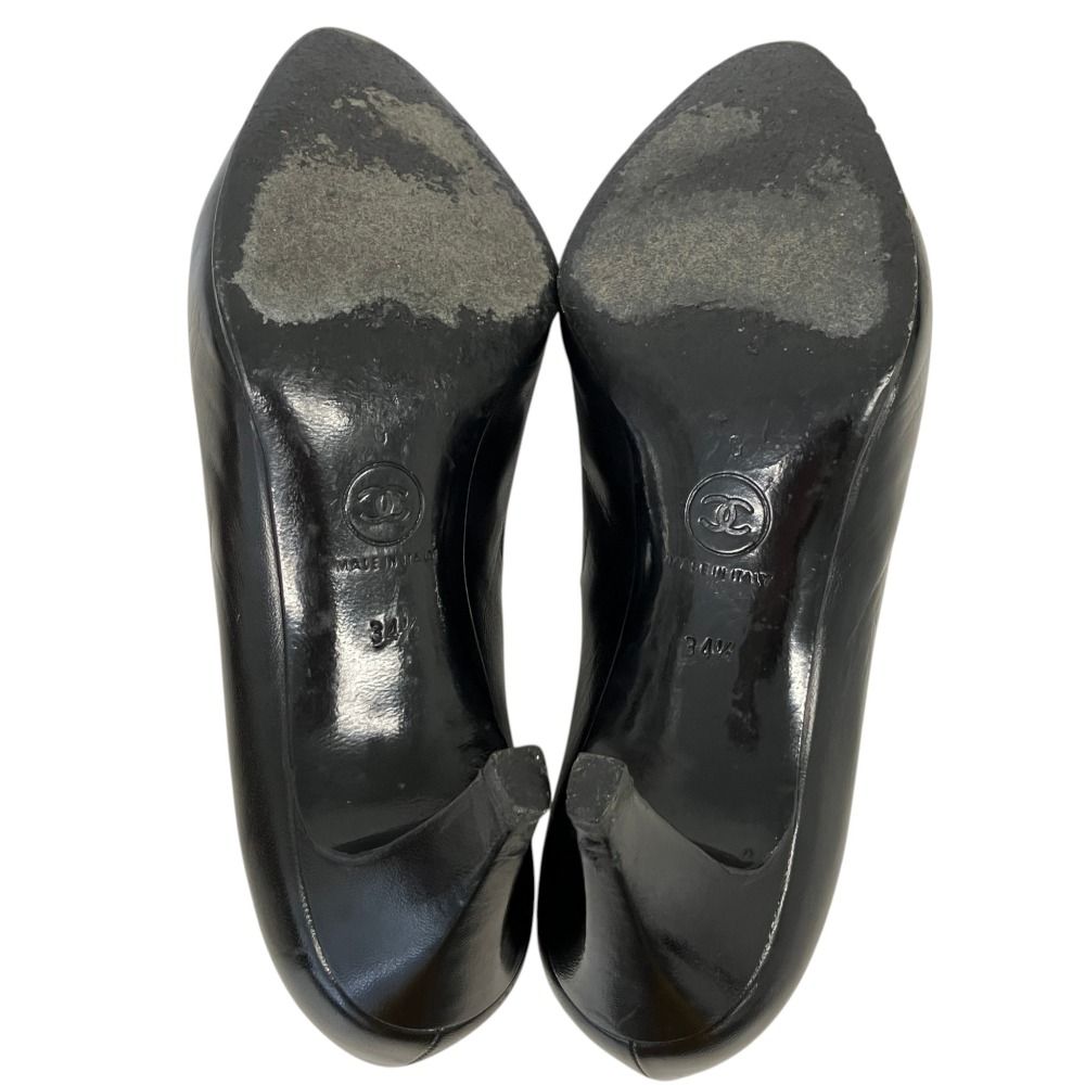 Chanel CC Logo Stitch Leather Pumps Small Black Spring Summer Fall — view 5