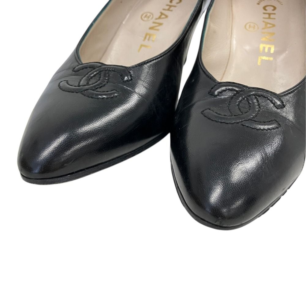 Chanel CC Logo Stitch Leather Pumps Small Black Spring Summer Fall — view 6