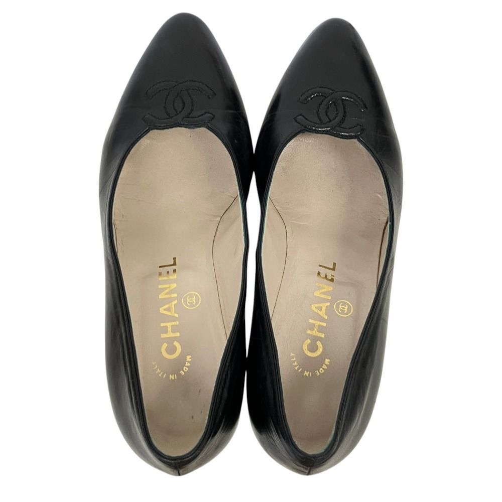 Chanel CC Logo Stitch Leather Pumps Small Black Spring Summer Fall — view 4