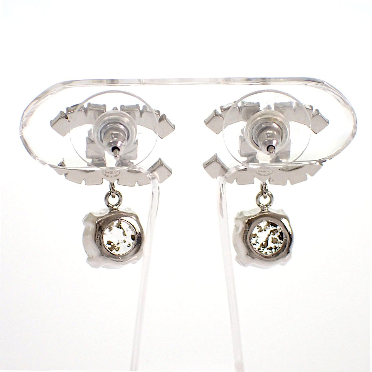 Chanel CC Logo Earrings Metal Crystal Silver — view 4