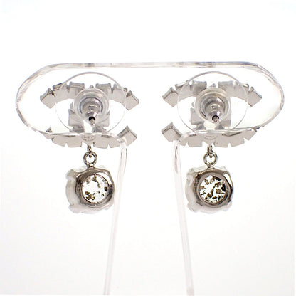 Chanel CC Logo Earrings Metal Crystal Silver — view 4