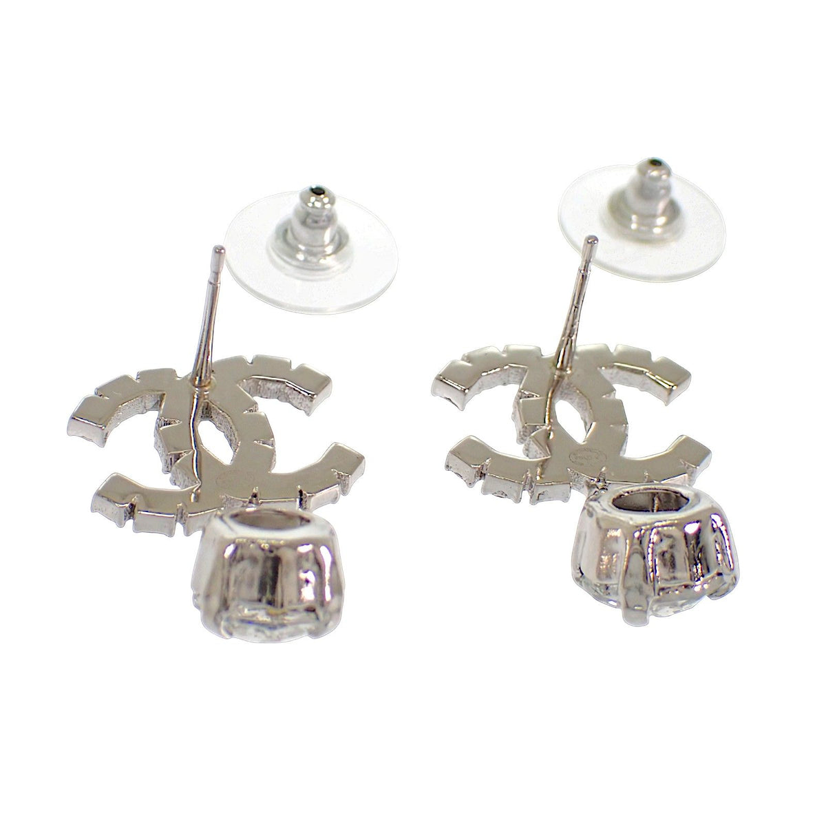 Chanel CC Logo Earrings Metal Crystal Silver — view 6