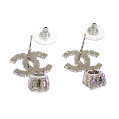 Chanel CC Logo Earrings Metal Crystal Silver — view 6