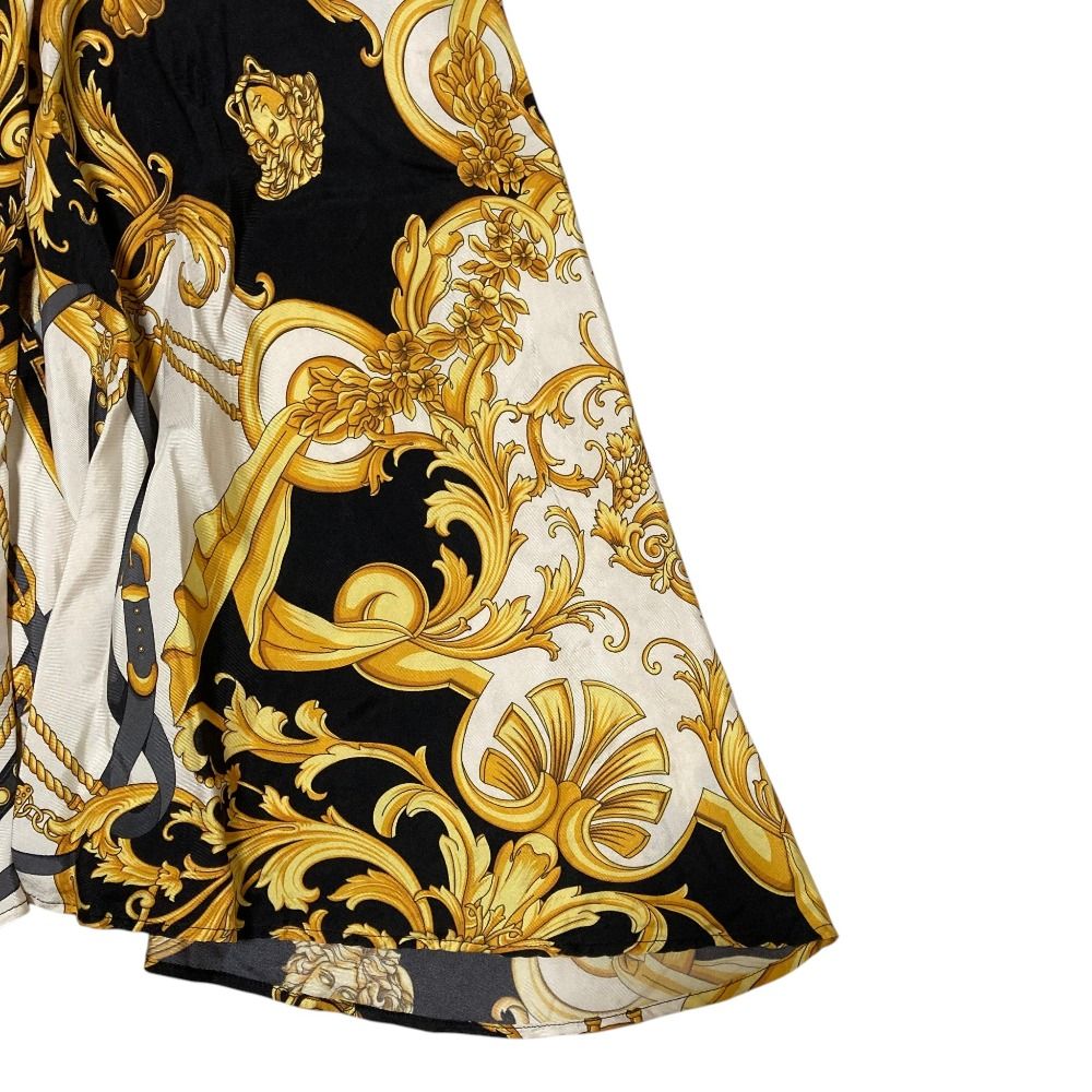 Versace Baroque Pattern Silk Scarf Long Skirt Black Yellow White Spring 40 — view 3