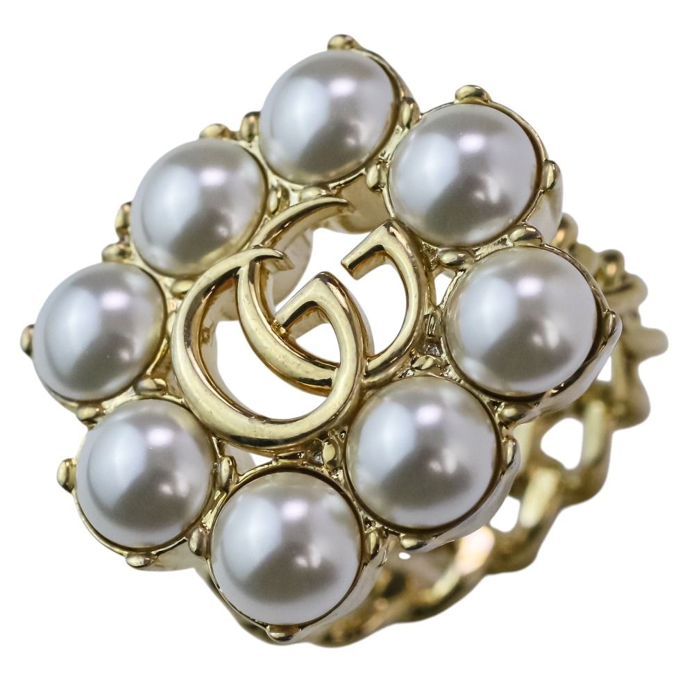 Gucci Double G Flower Pearl Ring Gold Colored
