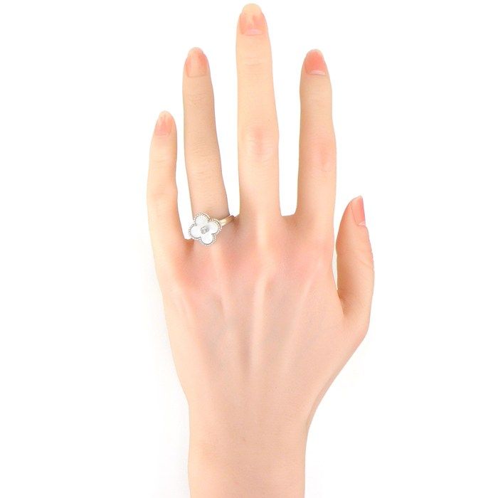Van Cleef & Arpels Ring Vintage Alhambra Diamond White Shell 18k White Gold — view 6