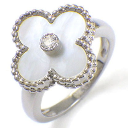 Van Cleef & Arpels Ring Vintage Alhambra Diamond White Shell 18k White Gold