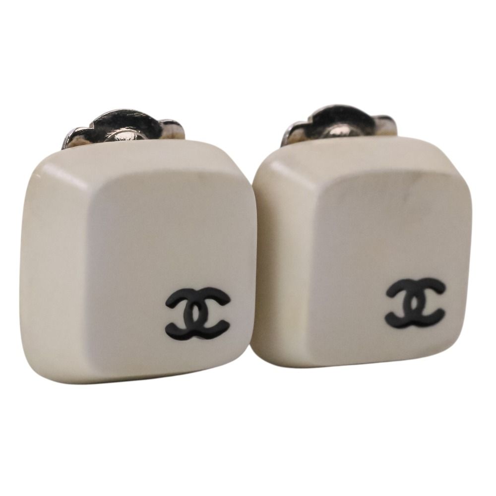 Chanel Square CC Logo Earrings White — view 5