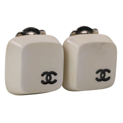 Chanel Square CC Logo Earrings White — view 5