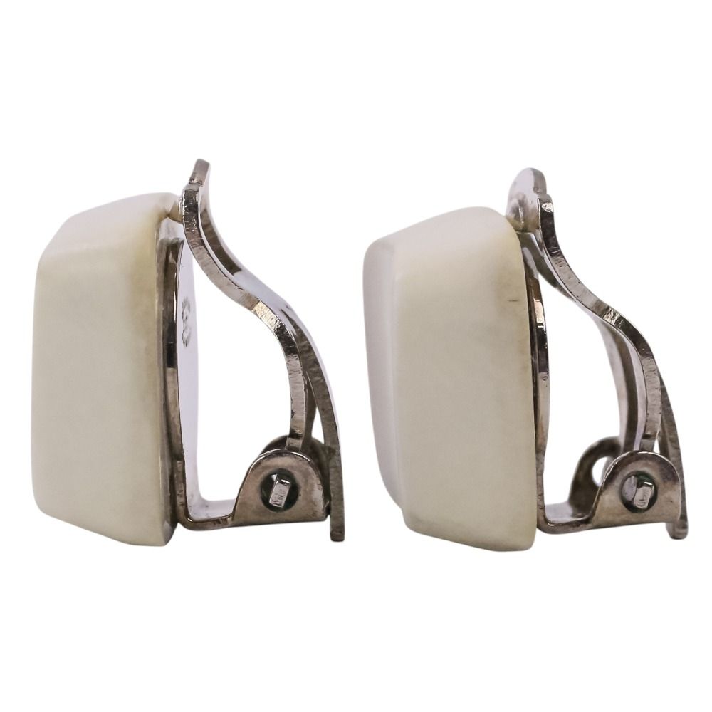 Chanel Square CC Logo Earrings White — view 3