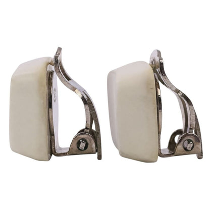 Chanel Square CC Logo Earrings White — view 3