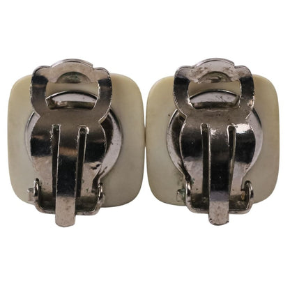 Chanel Square CC Logo Earrings White — view 7