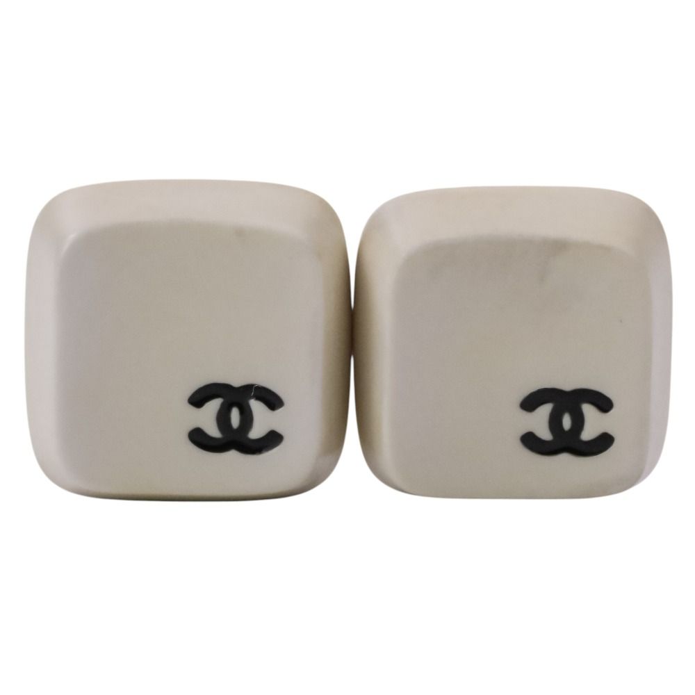 Chanel Square CC Logo Earrings White