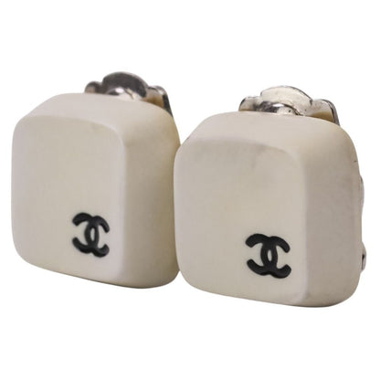 Chanel Square CC Logo Earrings White — view 6