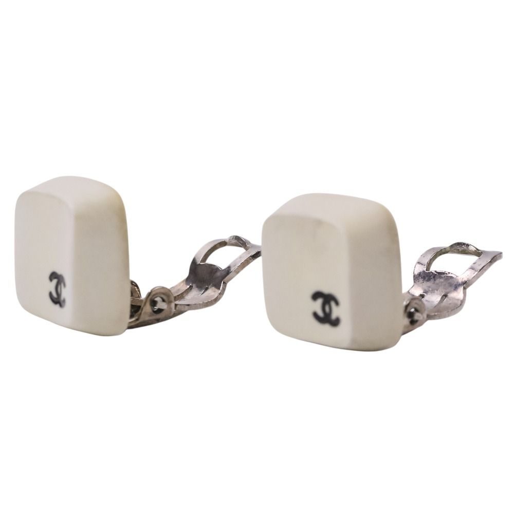 Chanel Square CC Logo Earrings White — view 2