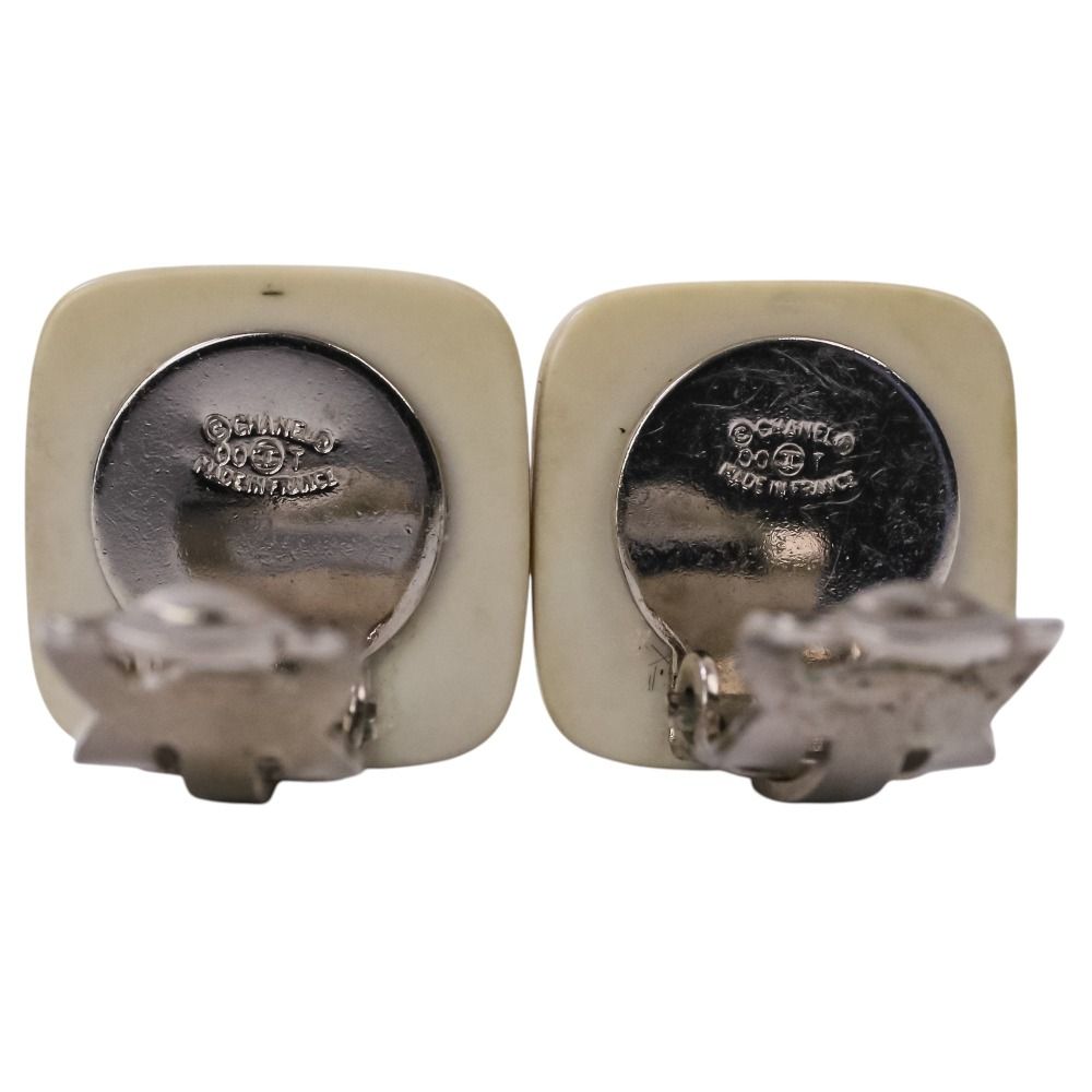 Chanel Square CC Logo Earrings White — view 8