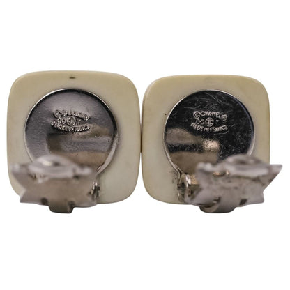 Chanel Square CC Logo Earrings White — view 8