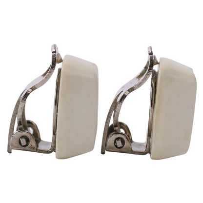 Chanel Square CC Logo Earrings White — view 4
