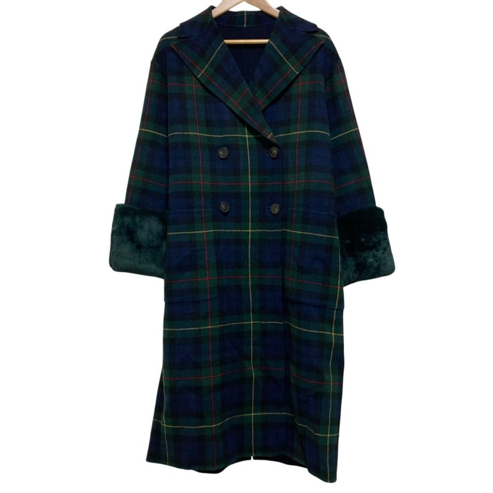 Max Mara Weekend Cucito Mano Fur Trim Check River Coat Navy Fall Winter 40