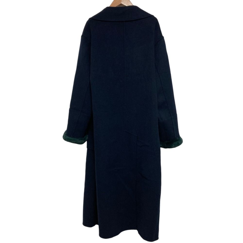 Max Mara Weekend Cucito Mano Fur Trim Check River Coat Navy Fall Winter 40 — view 6