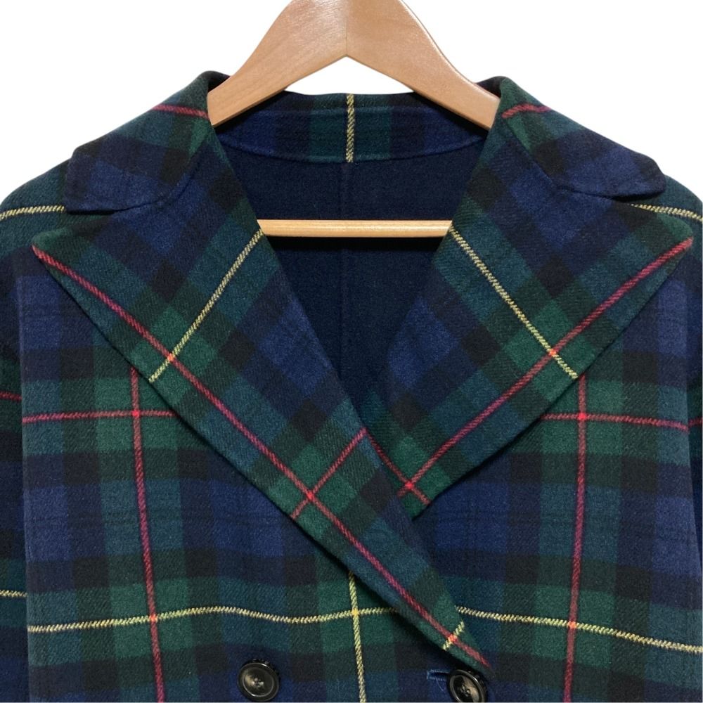 Max Mara Weekend Cucito Mano Fur Trim Check River Coat Navy Fall Winter 40 — view 7