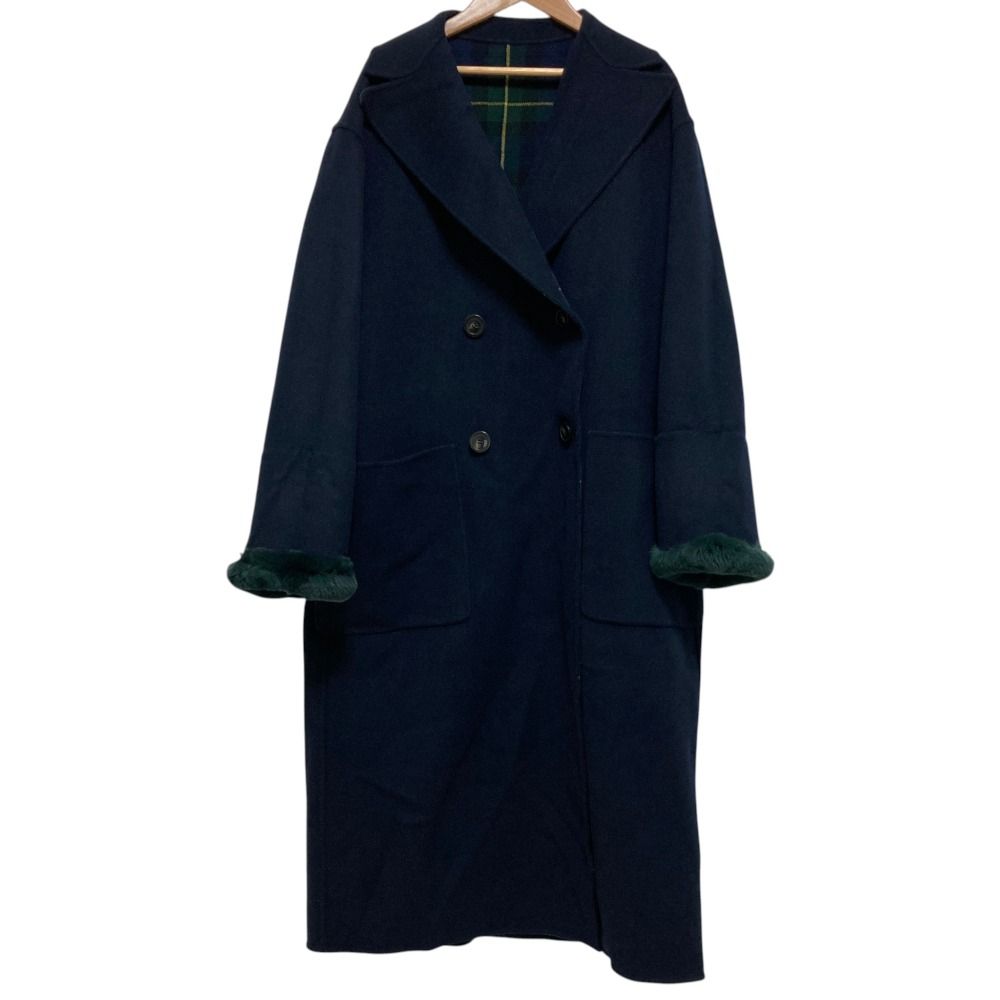 Max Mara Weekend Cucito Mano Fur Trim Check River Coat Navy Fall Winter 40 — view 2