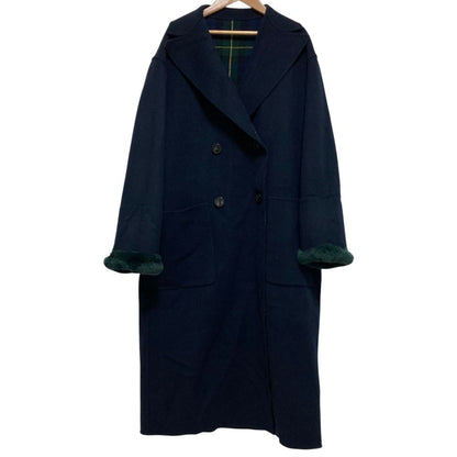 Max Mara Weekend Cucito Mano Fur Trim Check River Coat Navy Fall Winter 40 — view 2