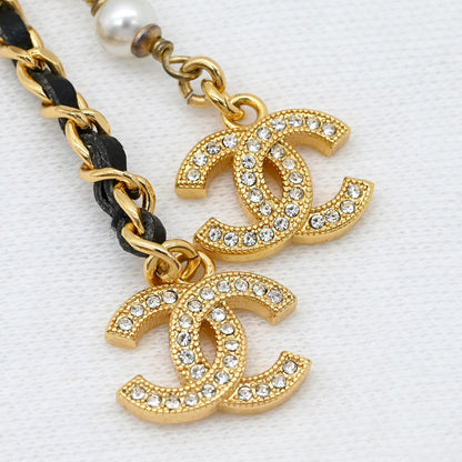 Chanel Necklace CC Logo Long Rhinestone Faux Pearl Gold CC Mark Shape — view 7