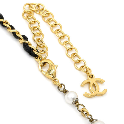 Chanel Necklace CC Logo Long Rhinestone Faux Pearl Gold CC Mark Shape — view 6