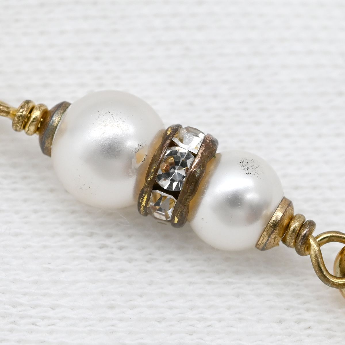 Chanel Necklace CC Logo Long Rhinestone Faux Pearl Gold CC Mark Shape — view 5