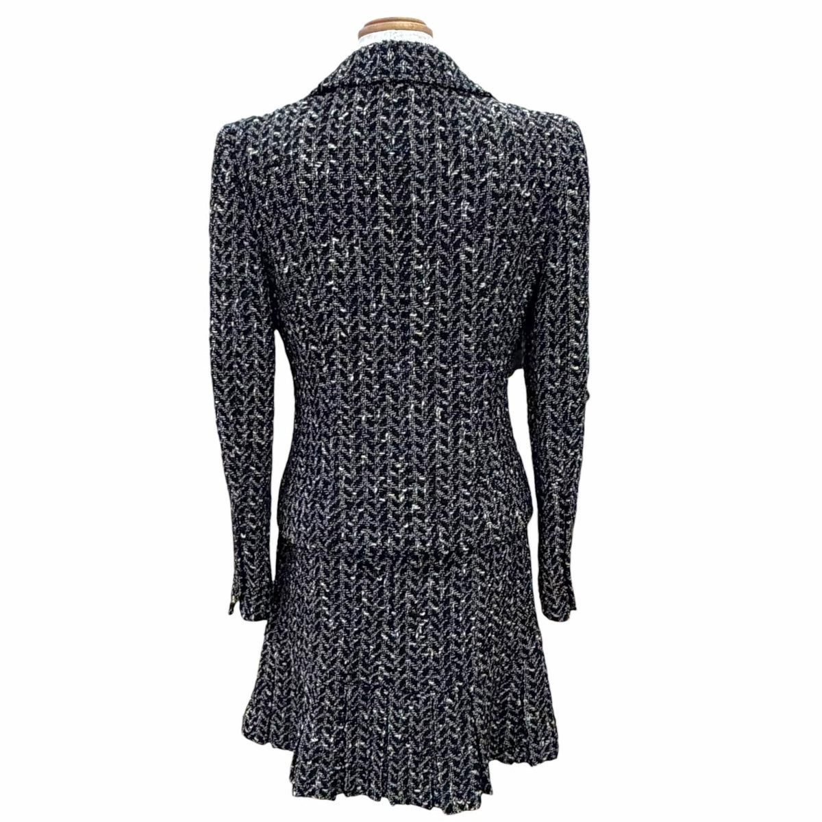 Chanel Vintage 97A Wool Coco Buttons Mixed Tweed Skirt Suit Set Black Total FR — view 4