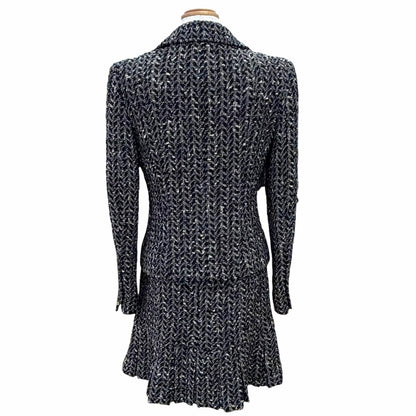 Chanel Vintage 97A Wool Coco Buttons Mixed Tweed Skirt Suit Set Black Total FR — view 4