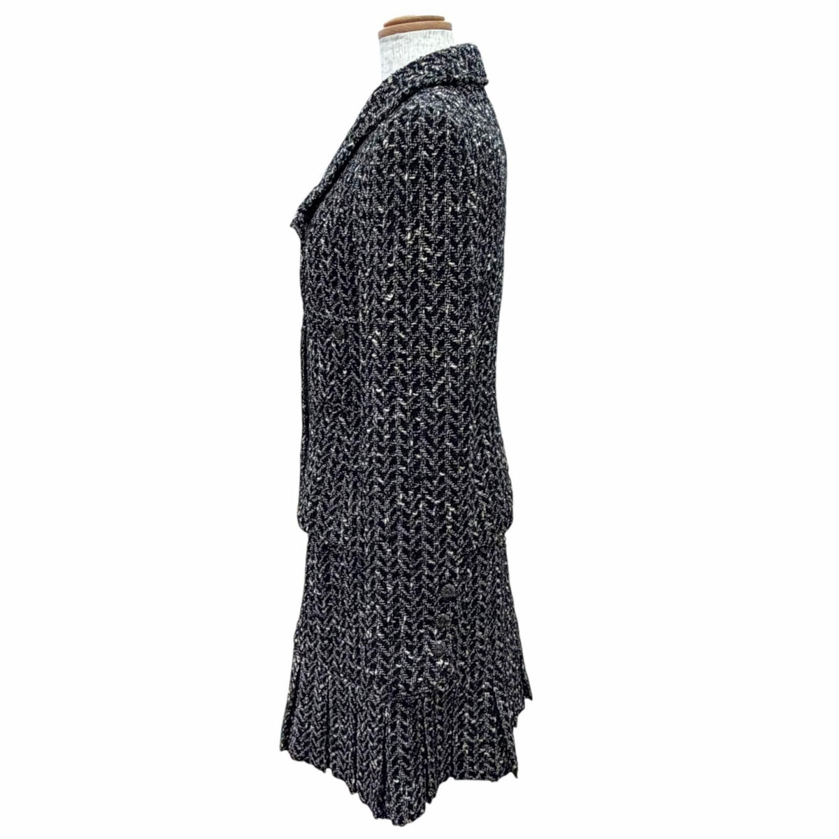 Chanel Vintage 97A Wool Coco Buttons Mixed Tweed Skirt Suit Set Black Total FR — view 3